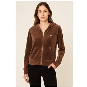 Juicy Brown Velour Track Jacket with Gold Crown Logo‎ Y2K Size XXL